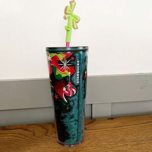 Starbucks Holiday 2023 Venti 24 oz insulate Cup Tumbler Green Ornament Straw NWT
